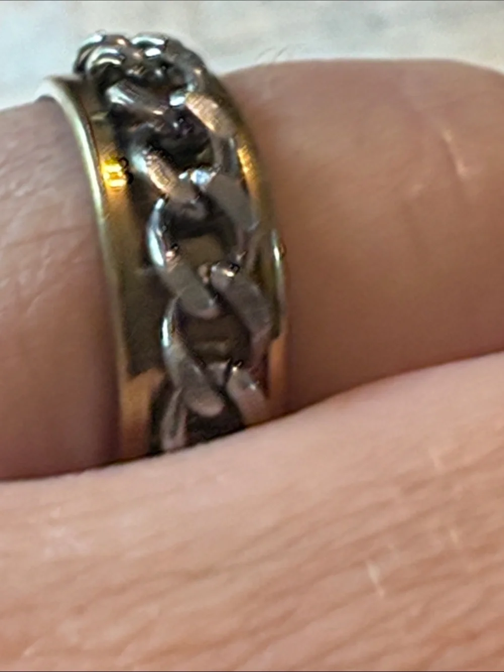 Men's Two-Tone Chain Inlay Ring - Silver and Gold Size 7.5